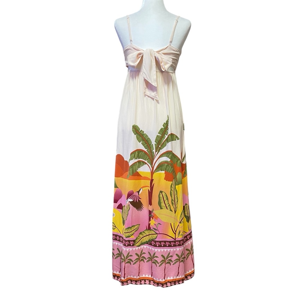 Paper Heart Cream Palm Landscape Canvas Dress US M - Picture 3 of 7